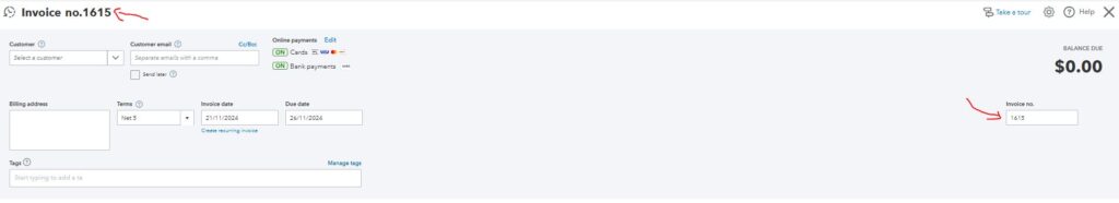 how to change invoice numbers in qbo