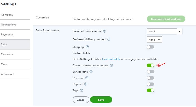 how to change invoice numbers in quickbooks 