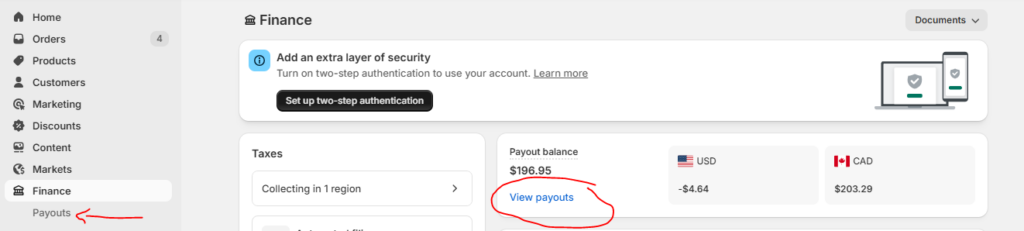 where to find shopify payout reports